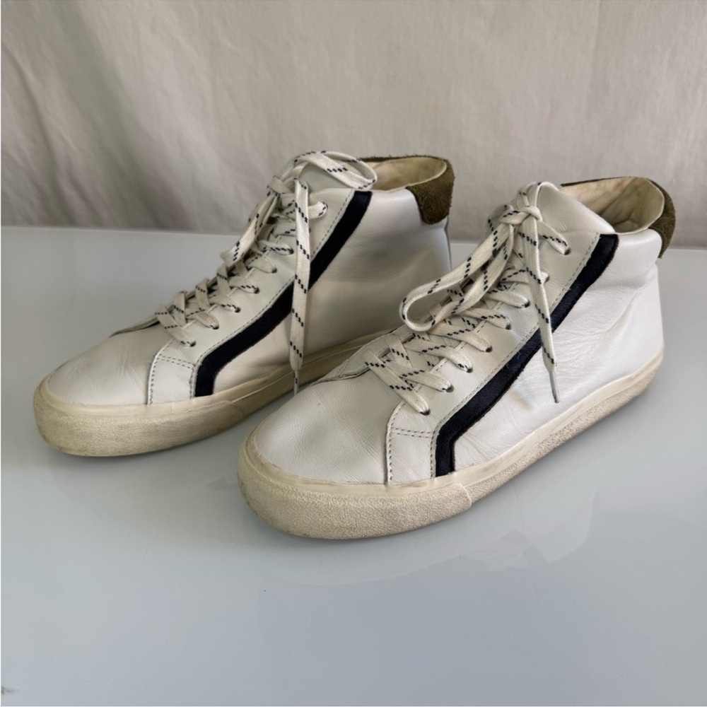 Madewell Women's White Green Sidewalk High-Top in Colorblock Leather Size 9.5